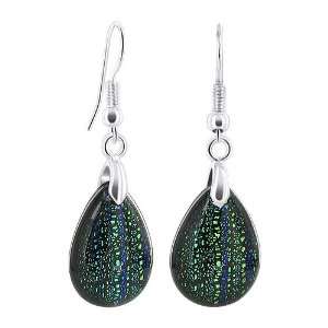   Green & Blue Multi Color Dichroic Glass Fish Hook Earrings: Jewelry