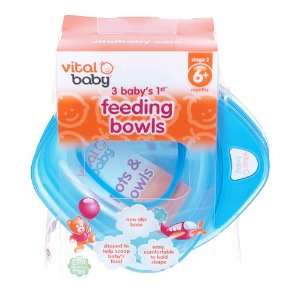    Vital Baby Babys First Feeding Bowls, 6 months , Blue, 3 ea Baby