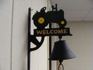Cast Iron Green Tractor Welcome Sign Dinner Bell New  