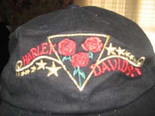 HARLEY DAVIDSON VINTAGE RED ROSES & GOLD STARS EMBROIDERED HAT CAP NEW 