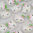 20 white resin kitty flatback Button pink cherry bows