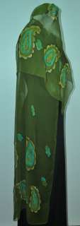 Handmade Silk Scarf Shawl Hijab Turquoise Green Paisley  