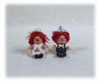 Folk Art Primitive Miniature Raggedy Ann and Andy Doll Clay OOAK Girl 
