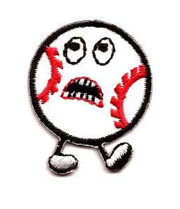 BASEBALL, W/FACE & RUNNING EMBR IRON ON APPLIQUE/PATCH  