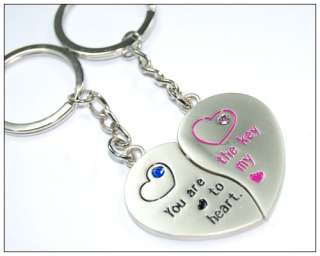 Lucky Pink heart Pair Couple key chain Keychain  