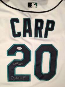 2010 ROOKIE MIKE CARP GAME USED JERSEY MARINERS SIGNED AUTO 