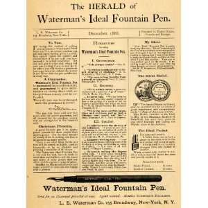  1888 Vintage Ad L. E. Waterman Ideal Fountain Pen Medal 