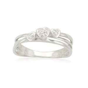  Sterling Silver Triple Heart Crisscross Diamond Ring (0.01 