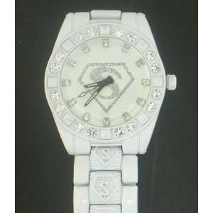   WHITE FACE N WHITE BAND HIP HOP ICED OUT PIMP WATCH 