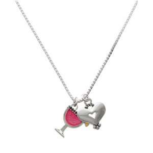  Tropical Drink   Hot Pink and Silver Heart Charm Necklace 