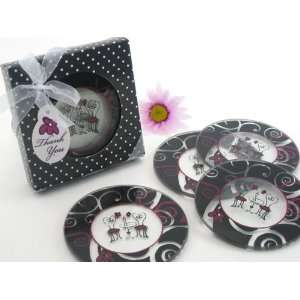 Bistro for Two Round Glass Coaster Favors in Designer Gift Box (Set of 
