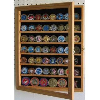 56 Military Challenge Coin Display Case Cabinet Rack Holder, with door 