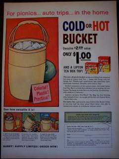 1958 Lipton Iced Tea & Cold or Hot Bucket vintage ad  