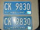 md maryland license plates pair 1971 w 1975 stickers ck 9830 returns 