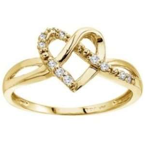  Diamond Knot Heart Shaped Right Hand Ring 14k Yellow Gold 