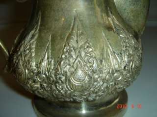 ANTIQUE SILVER ENGRAVED PITCHER SIGNED MARKED  