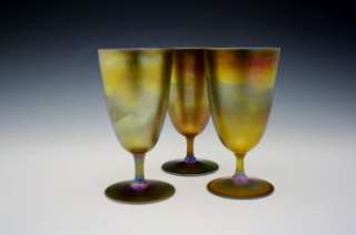   OF 3 STEUBEN GOLD IRIDESCENT ART GLASS WINE STEMS   