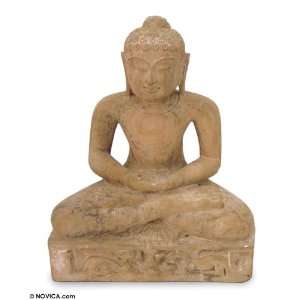  Sandstone statuette, Buddha Meditates