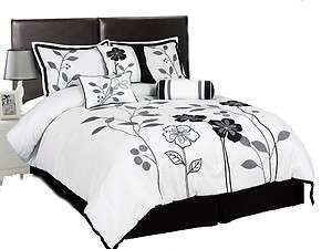   ,and Black Lily with Leaf Applique Comforter Set/Bed In A Bag  