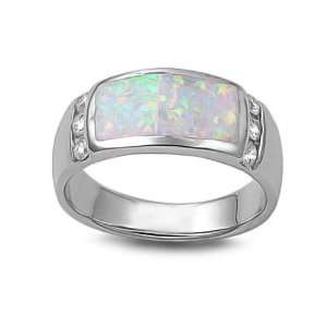   Jewelry CZ Sterling Silver Inlaid White Opal Band Ring 6 Jewelry