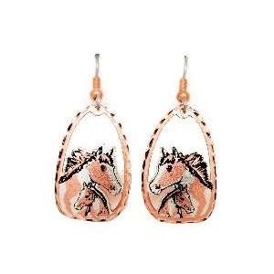  Copper & Silver Plated Earrings with Black Patina   Horse 