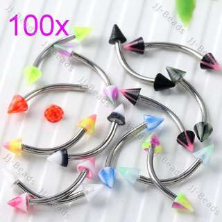 100P Wholesale Stainless Steel UV Spike Barbell Curved Ring Eyebrow 