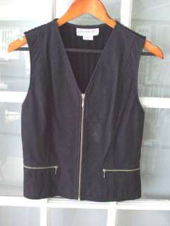Womens Vest INVESTMENTS Black Leather with Ribbed Knitted Back Size S 