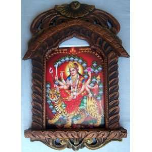  Goddess Durga with ohm symbol poster painting in Wood 