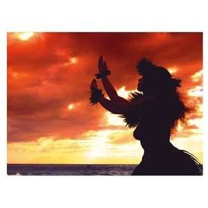  Hawaii Photography Poster Hula Dancer at Sunset 9 inch by 