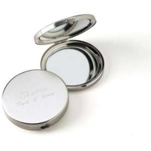 Personalized Round Brushed Chrome Compact Mirror Beauty