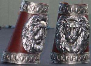 Leather and hammered steel wrist guards bracers Roman Greek armor 