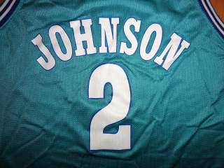 vtg LARRY JOHNSON CHARLOTTE HORNETS #2 BASKETBALL JERSEY CHAMPION sz 