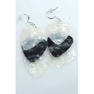   Guitar Pick Earrings   White, Charcoal & Silver Musical Instruments