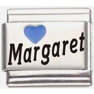    Margaret Dark Blue Heart Laser Name Italian Charm Link Jewelry