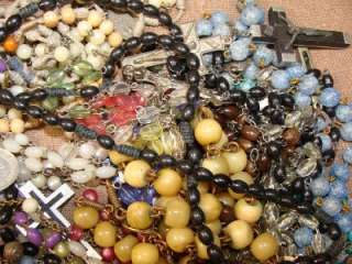 Vtg Huge Plastic Rosary Beads Charms Connectors Cross Religious Lot 
