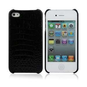  Leather Hard back Case for iPhone 4   Black Alligator 