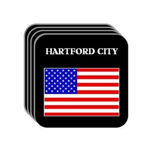 US Flag   Hartford City, Indiana (IN) Set of 4 Mini Mousepad Coasters