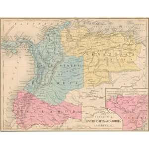 Mitchell 1867 Antique Map of Venezuela, Colombia and Ecuador  