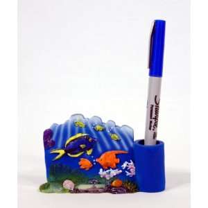   Ocean Life Pen Holder Toothpick Holder Blue Tropical Fish 4.5 Home
