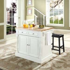  Butcher Block Top Kitchen Island in White Finish with 24 Inch 