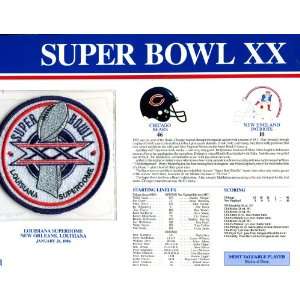  Super Bowl 20 Patch and Game Details Card   Sports 