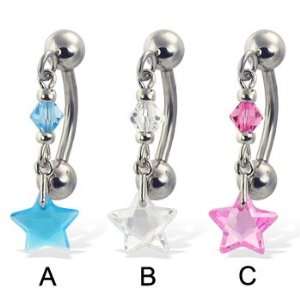   belly button ring with dangling star shaped stone, pink   C: Jewelry