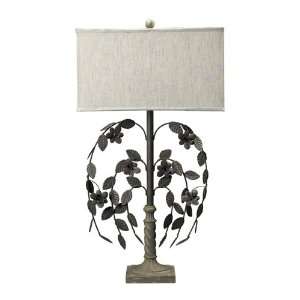   Montauk Grey Floral Work Table Lamp with Linen Shade: Home Improvement