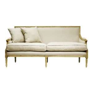 French Country Louis XVI Natural Oak Frame Linen Sofa:  