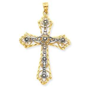   : 14k Gold Two tone Diamond cut Filigree Tier Cross Pendant: Jewelry