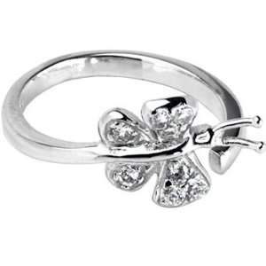   Solid 14K White Gold Cubic Zirconia Paved Butterfly Toe Ring: Jewelry