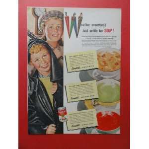  1947 campbells soup,print advertisement (boy/raincoat 