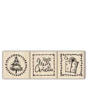  Rubber Stamps With Wood Handle Set merry Christmas Trio 