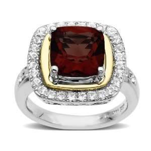   Silver and 14k Yellow Gold Garnet and White Topaz Ring, Size 5