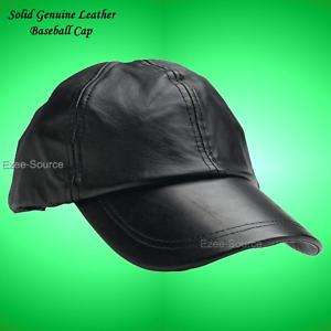 New Black Solid Genuine Leather Baseball Cap Hat  